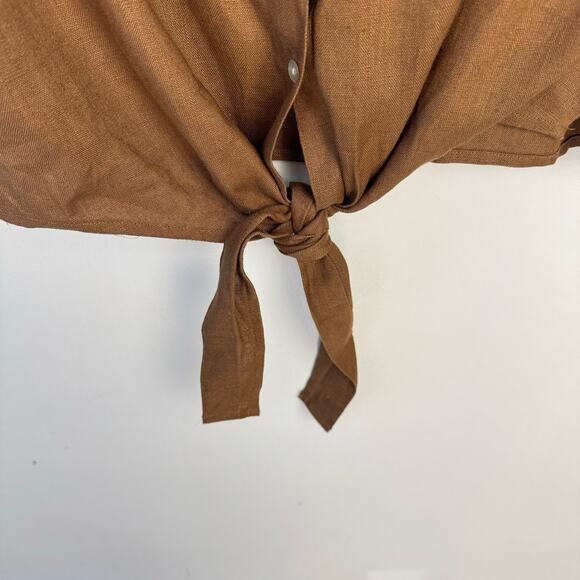 NWT Cali Cali Brown Sleeveless Collared Linen Front Tie Button Up Top Sz Large - Picture 5 of 8